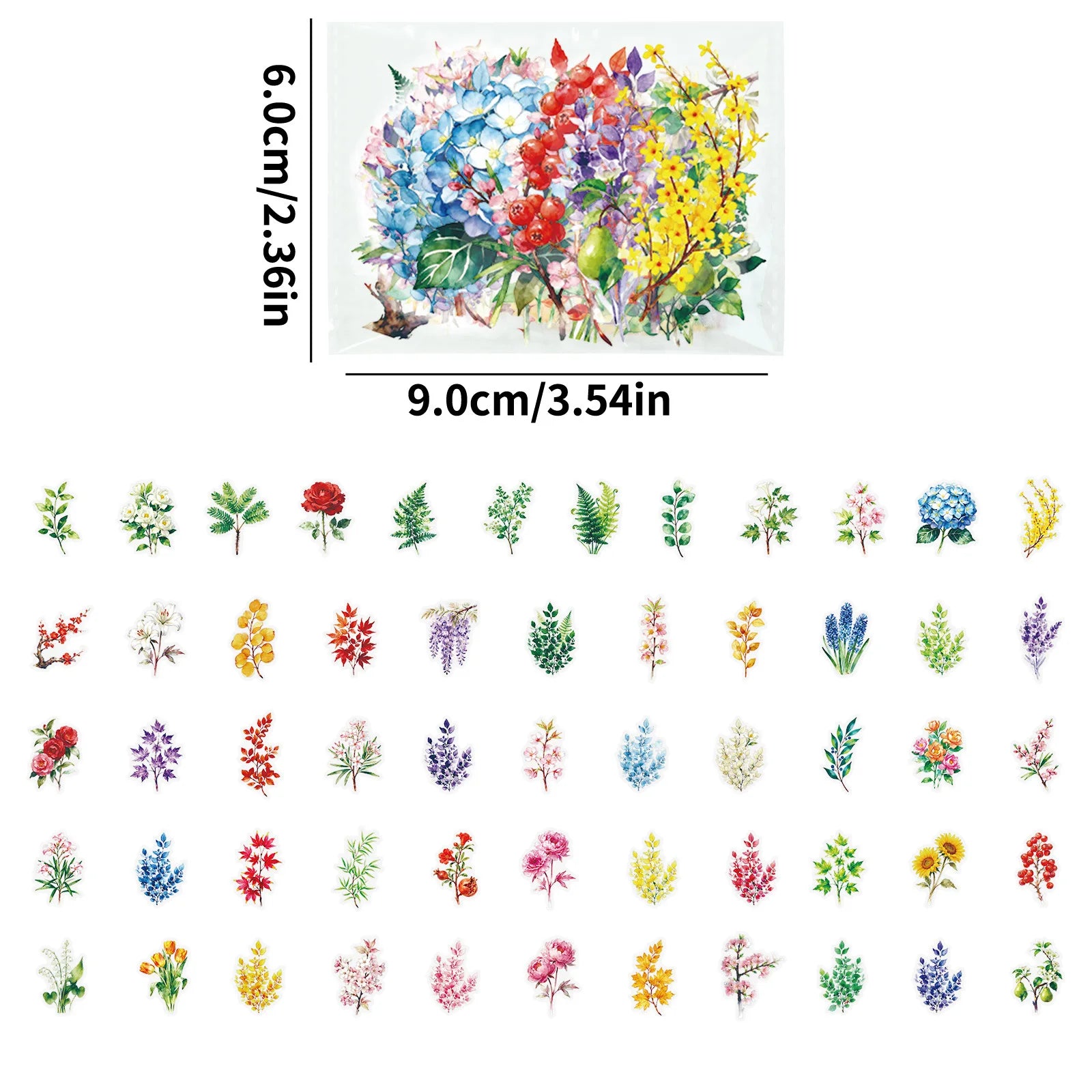 56/112 Pcs Vintage Colorful Floral PET Clear Waterproof Stickers for Decor Stationery Box Vase Drawer Storage Box Notebook