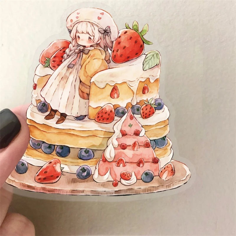 52PCS Cute Watercolor Fairy Tale PET Sticky Sticker Aesthetic Tear Open DIY Decoration Scrapbooking Sketchbook Supplies for Kids