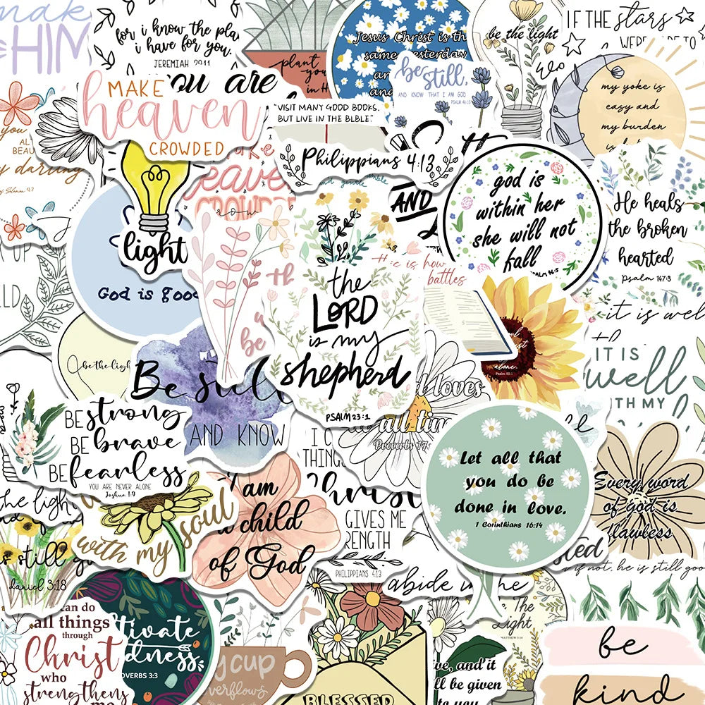 50/200PCS Bible Quote Sticker Packs for Decoration Pad Suitcases Phone DIY waterproof Kids Notebook Stationary tickers