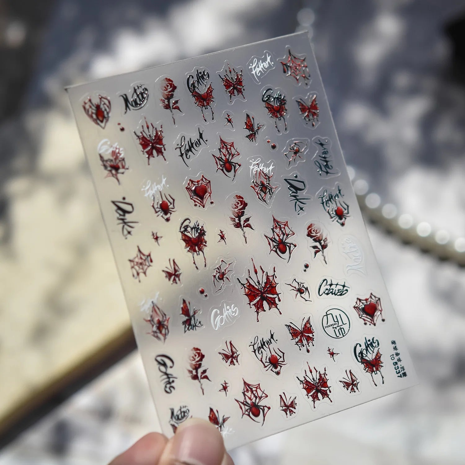 Halloween Stickers 5D Embossed Dark Castle Flower Window Butterfly Rose Spider Nail Art Stickers Decals DIY Nails 3D Decorations