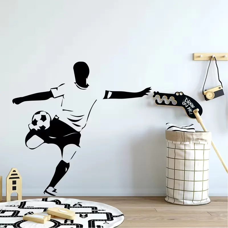 1pc Contemporary Soccer Player Wall Sticker - Pre-Pasted, Waterproof Vinyl Decal for Bedroom, Matte Finish, Rectangle Shape, Mul