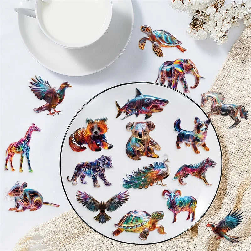 50PCS Color Glass Animals PET Sticky Sticker Aesthetic Korean Stationery DIY Transparent Decoration Scrapbooking School Supplies