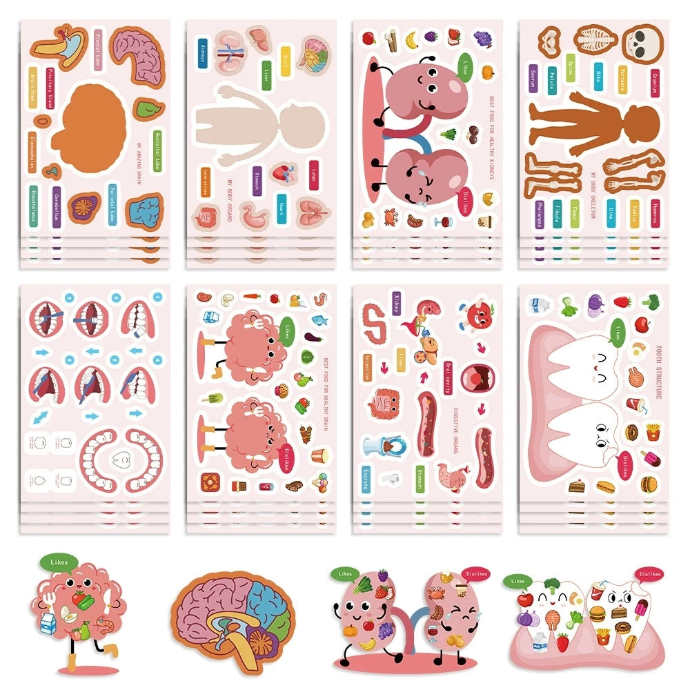 Variety Of 8PCS Cartoon Make a Face Change Sticker DIY Decoration Phone Notebook Pen Stationery Sticker For Children Rewards