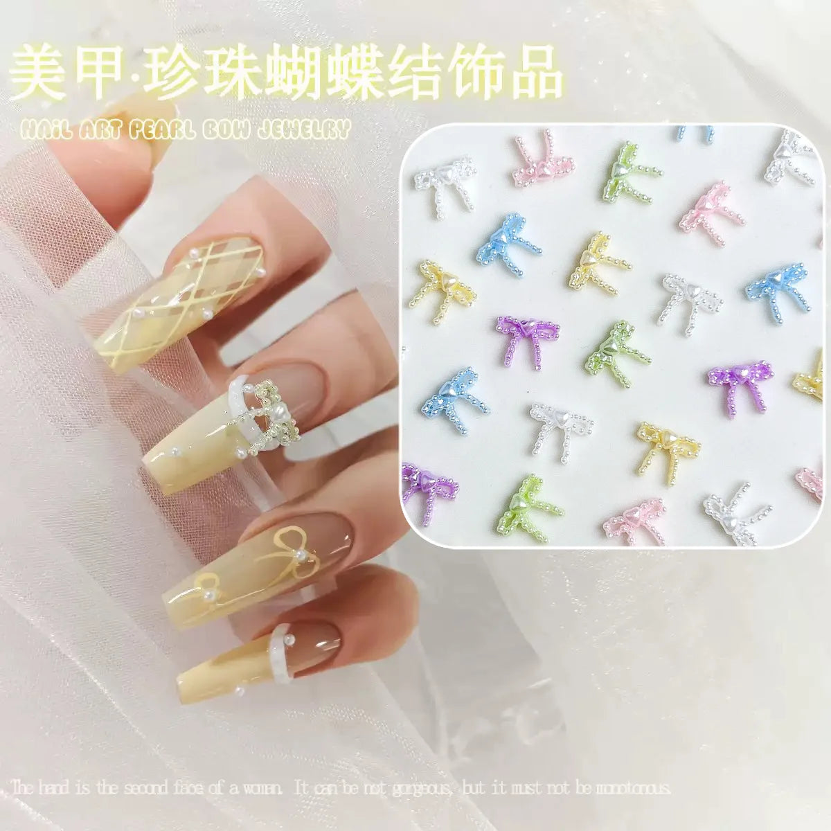 20pcs Mini Nail Charms Trendy Bow and Pearl Love Heart Nail Art Accessories Multi Colors Ribbon Bow ties Resin Nails Decoration