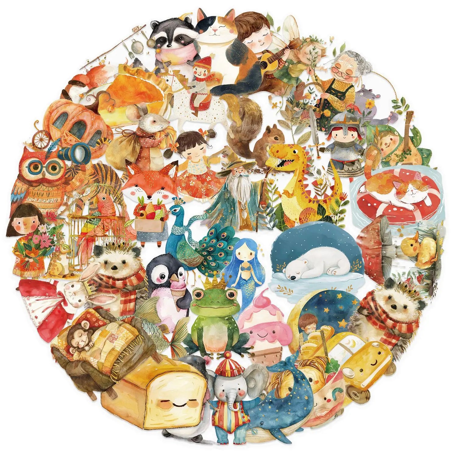 50Pcs Transparent Fairy Tale Watercolor Sticker Pack Waterproof Transparent PET Bookkeeping Material Decorative Guitar Notebook