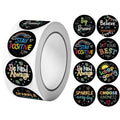1Roll(500Pcs) Black Encourage Words Stickers 1.0'' Round 8 Designs Decal for Kids Students Teacher Reward School Supplies