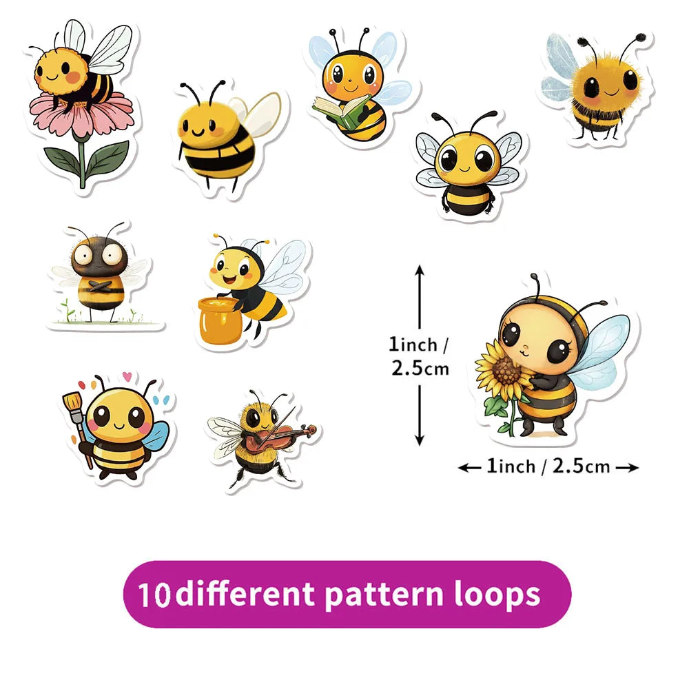 500PCS Cute Bee Reward Stickers 10 pieces 2.5cm/1.0-inch Bee Learning Reward Set Party Gift Stamps