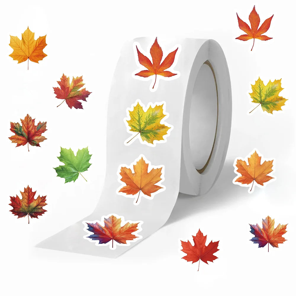 500/1000PCS Maple Leaves Roll Stickers Gift Decor DIY Phone Scrapbooking Bottles Waterproof Room Modern Home Sealing Stickers