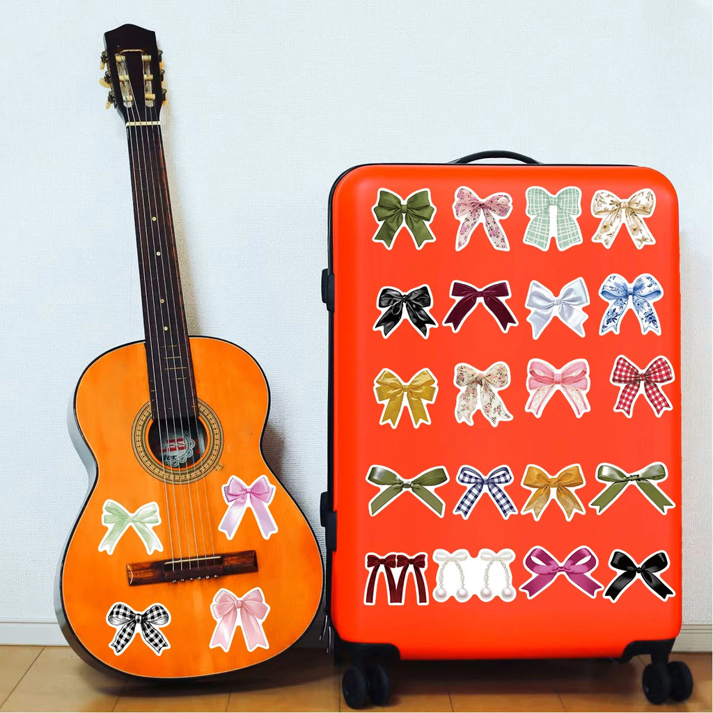 50PCS Cute Bow Sticker Guitar Y2K Fashion Skateboard Wall Bar Cafe Living Phone Bicycle Guitar Waterproof Graffiti Stickers