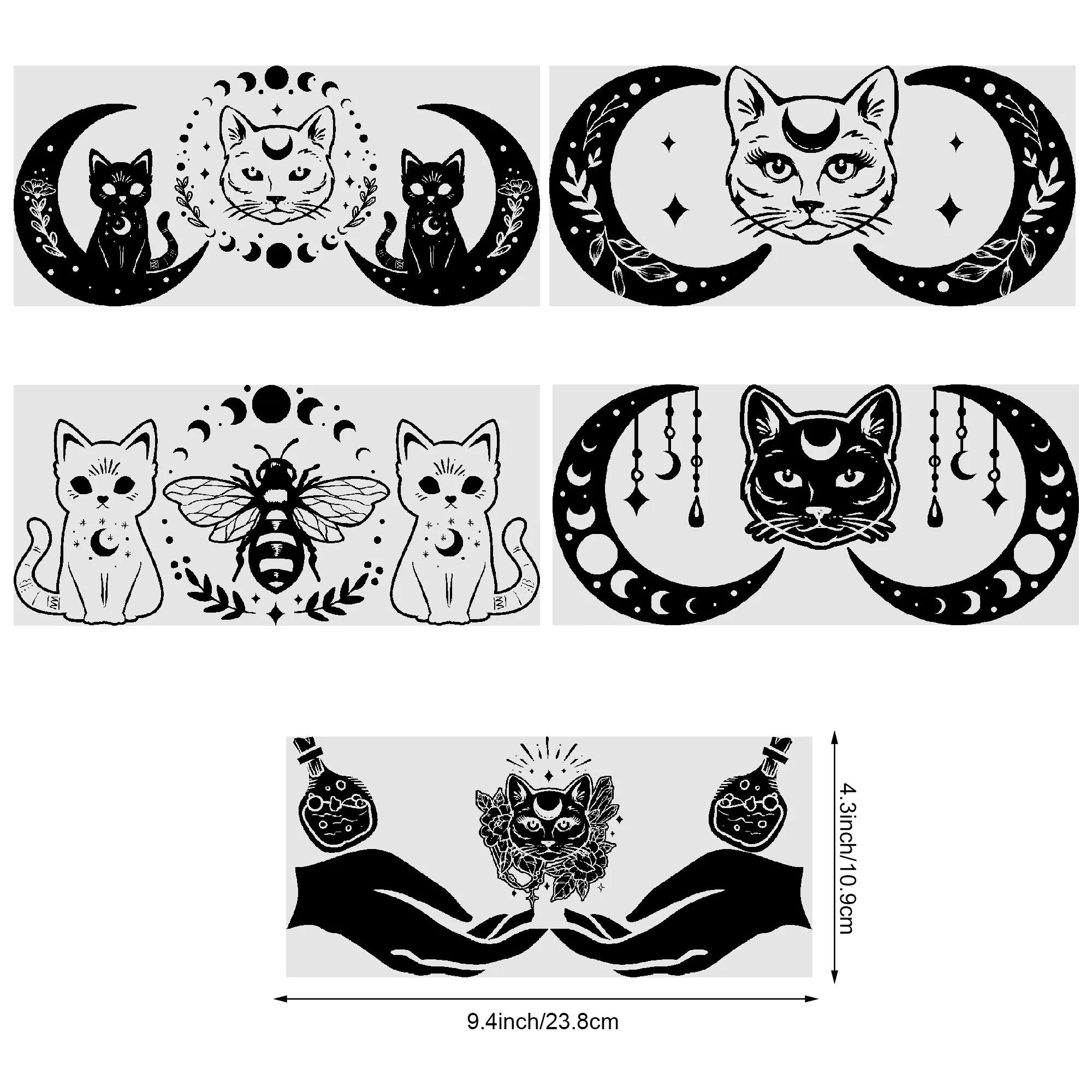 5 sheets Magic Cat UV DTF Glass Cup Wrap Transfer Stickers, DTF Transfer Stickers, Waterproof Wipe-Off Transfer Stickers