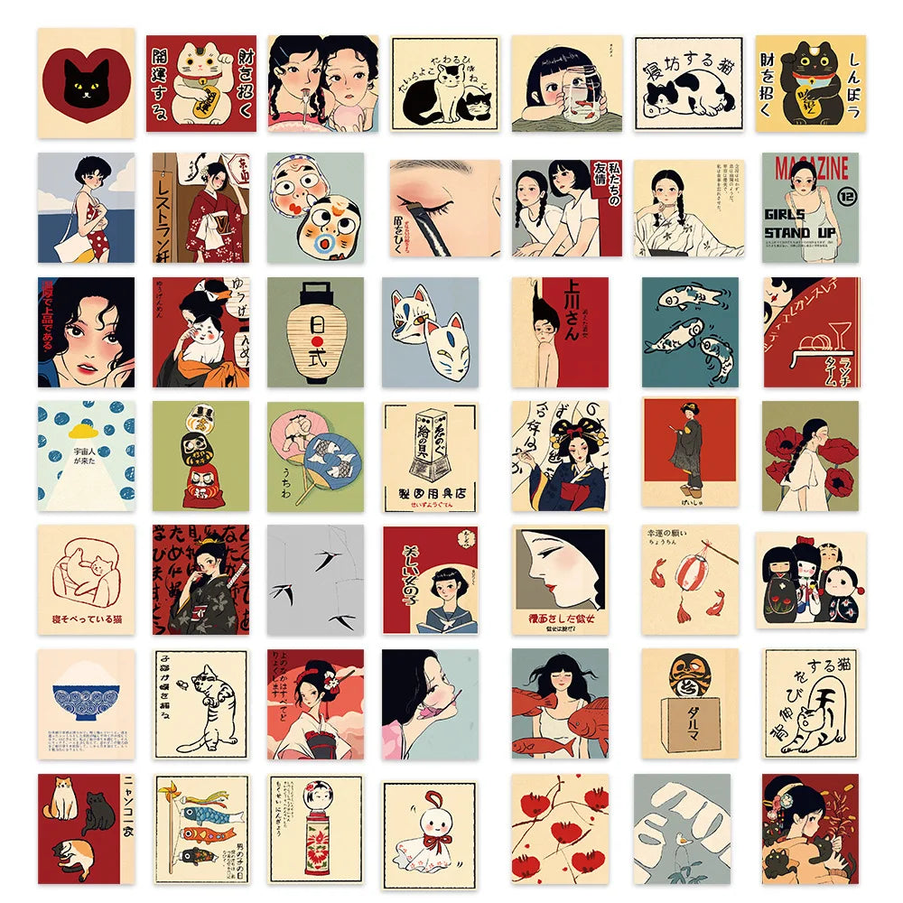 50/100pcs Vintage Classic Japanese Anime Scrapbook Stickers DIY Diary Laptop Luggage Skateboard Graffiti Decal Classic Toys
