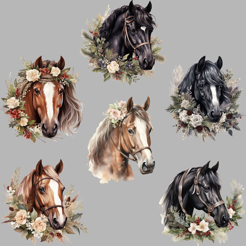 6 sheets chestnut pony flower DIY theme hot stamping stickers T-shirt heat transfer DIY clothing, washable heat transfer sticker