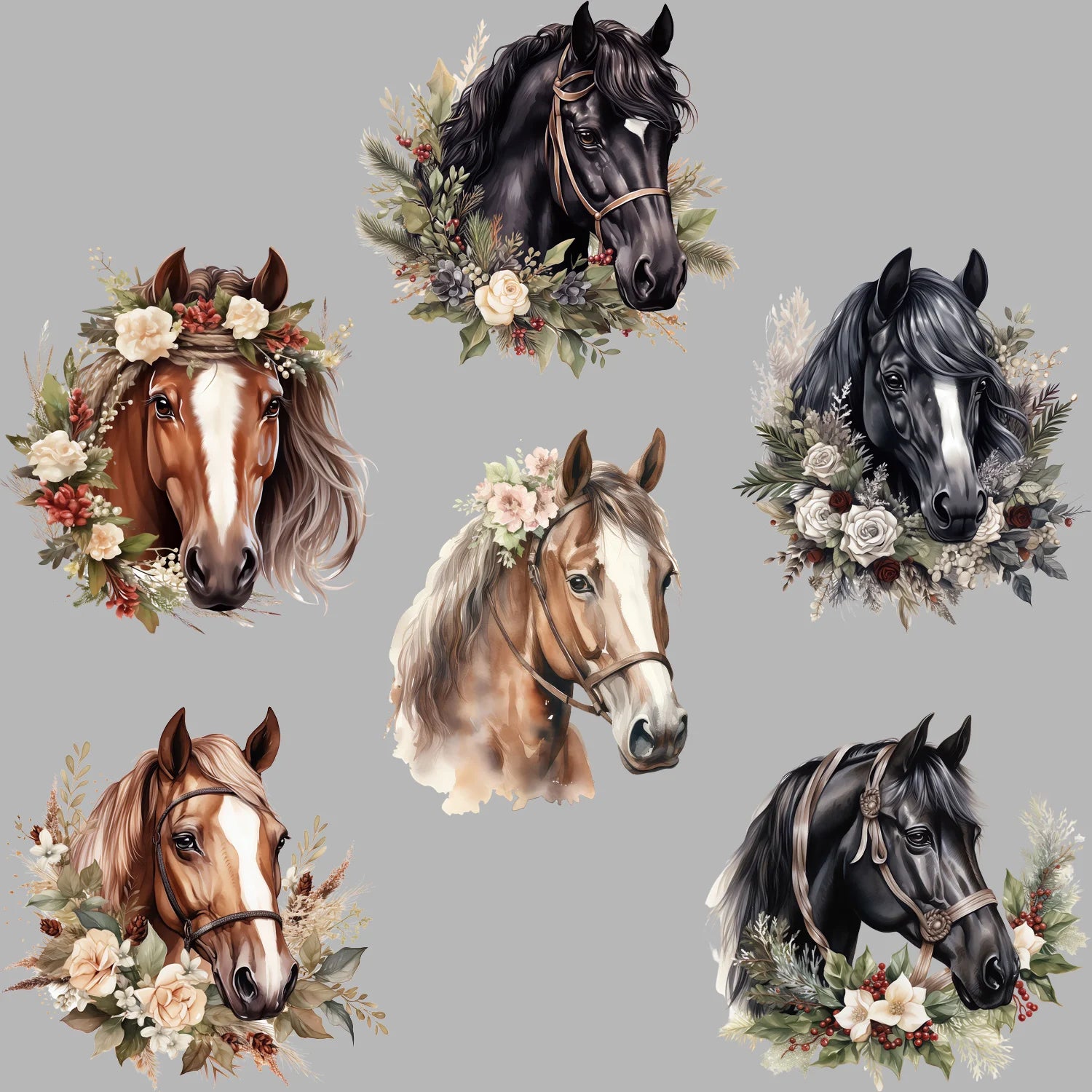 6 sheets chestnut pony flower DIY theme hot stamping stickers T-shirt heat transfer DIY clothing, washable heat transfer sticker