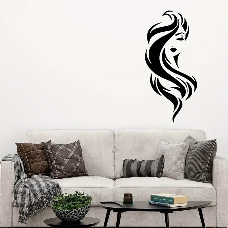 Modern Vinyl Wall Decals Featuring Abstract Female Silhouettes - Removable Matte Finish Stickers for Salon And Barbershop Decor,