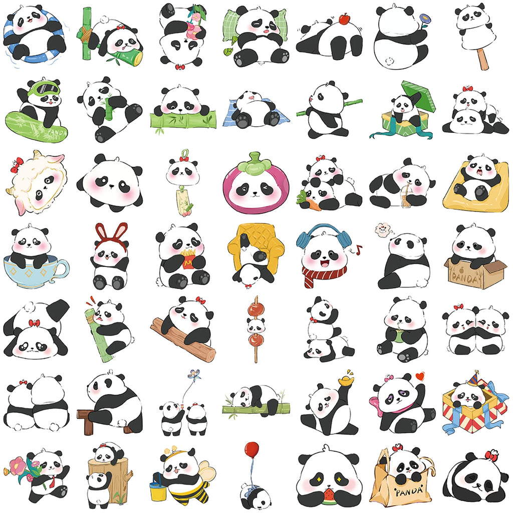 50pcs Cute Cartoon Panda Stationery Decor Vinyl Waterproof Stickers For Kids Gifts