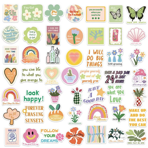 10/30/50PCS Inspiring Pink Green Children's PVC Sticker Aesthetic Decoration Scrapbooking Stationery School Supplies for Kids