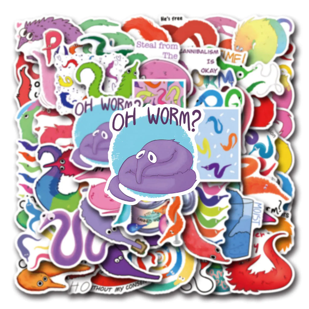 55/110PCS Cartoon Worm Graffiti Sticker Car Luggage Cup Scooter Stationery Notebook Sticker