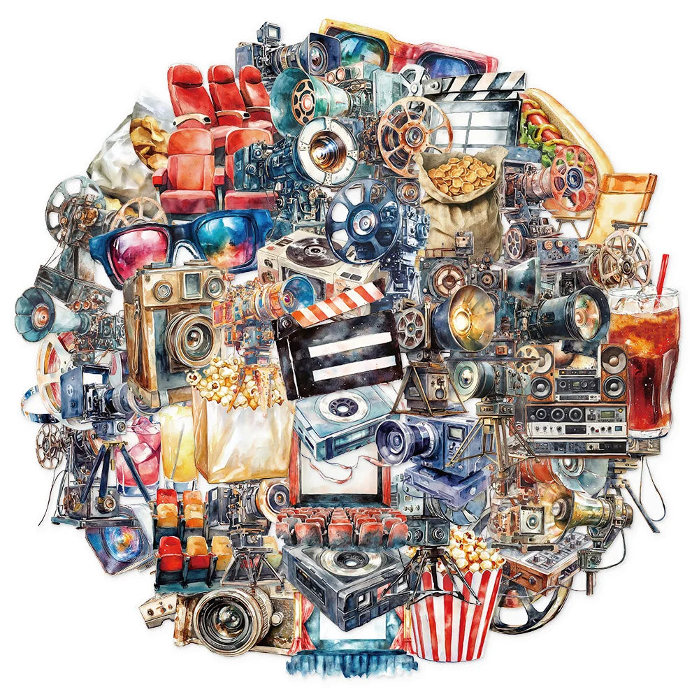 50PCS Transparent Movie Projector Technology Fun Decoration Graffiti Stickers DIY Phone Case Laptop Tablet Toy Stickers