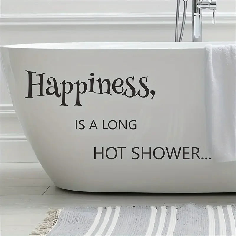 Black Western Theme Bathroom Wall Decal - "Happiness is a Long Hot Shower" Self-Adhesive Home Decor Sticker for Bathtub and Show