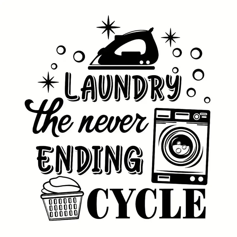 1pc Black and White Laundry Machine Sticker - Self-Adhesive, Removable Vinyl Decal with Humorous "LAUNDRY THE NEVER-ENDING CYCLE