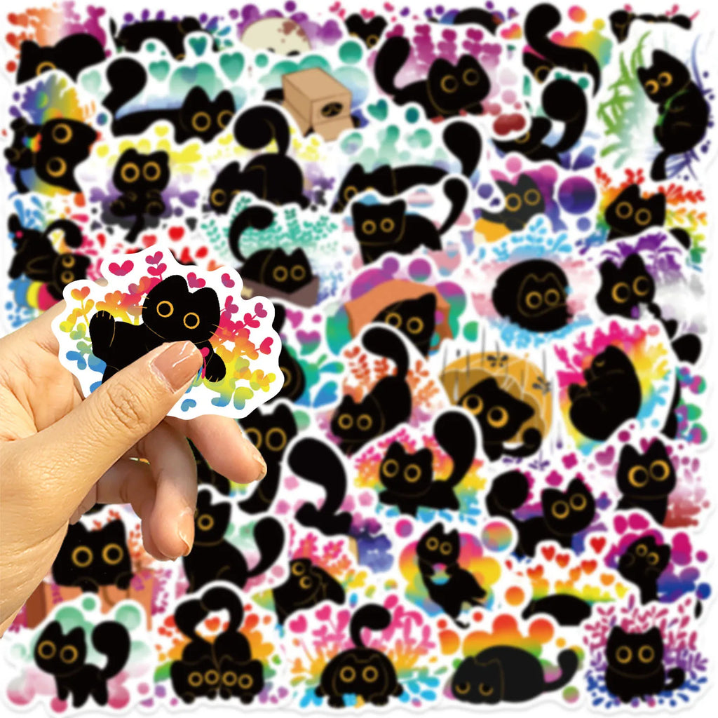 50Pcs Cartoon Pride Black Cat Toy Sticker Decoration Laptop Phone Computer Helmet Stationery Box Waterproof Graffiti Stickers