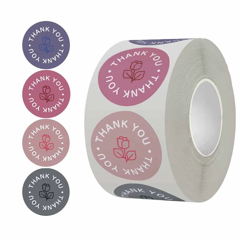 500Pcs/Roll Flora Thank You Stickers 2.5cm/1.0in DlY Decoration Party Label Perfect For Home&Shop Gift Seal Small Business Tags
