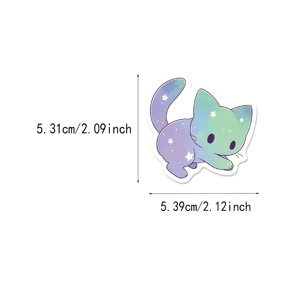 50PCS Cartoon Rainbow Starry Sky Cat Stickers Cute and Beautiful Cat DIY Stickers Manual Tags Flat Toys Decorative Stickers