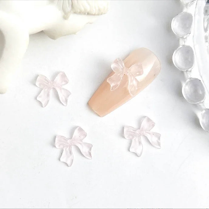 Pink ice-transparent Ribbon Bow Nail Art Accessories Shiny BowKont Resin Nail Charms DIY Manicure Design Nail Decorations Parts