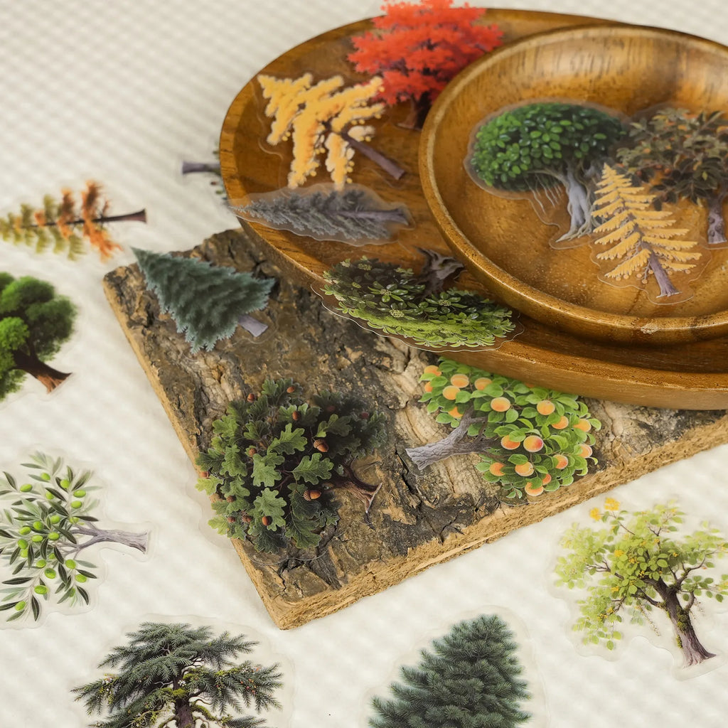 56/112PCS Cartoon Forest Plant Stickers Transparent Pet DIY Handmade Decor Stationery Notebook Stickers