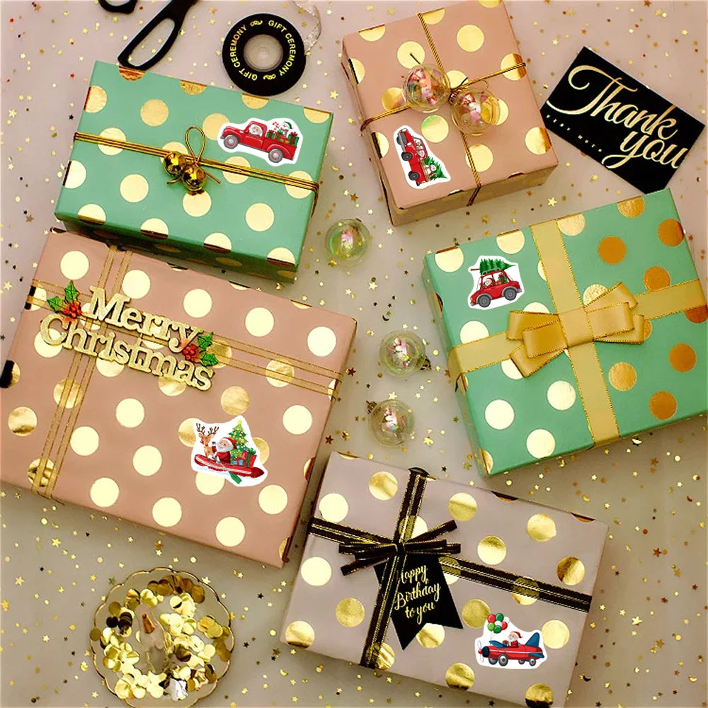 500Pcs/Roll Heterotypic Christmas Themed Santa Claus Transportation Stickers 8 Designs 2.5cm/1.0'' DlY Graffiti Holiday Labels