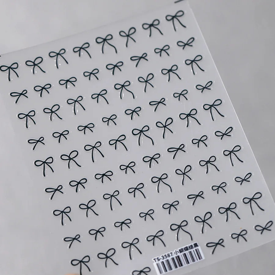 Exqusitive Mini Bows Nail Stickers 5D Reliefs Nail Art Stickers White Black Red Bowtie Nail 3D Decorations Adhesive Decals DIY