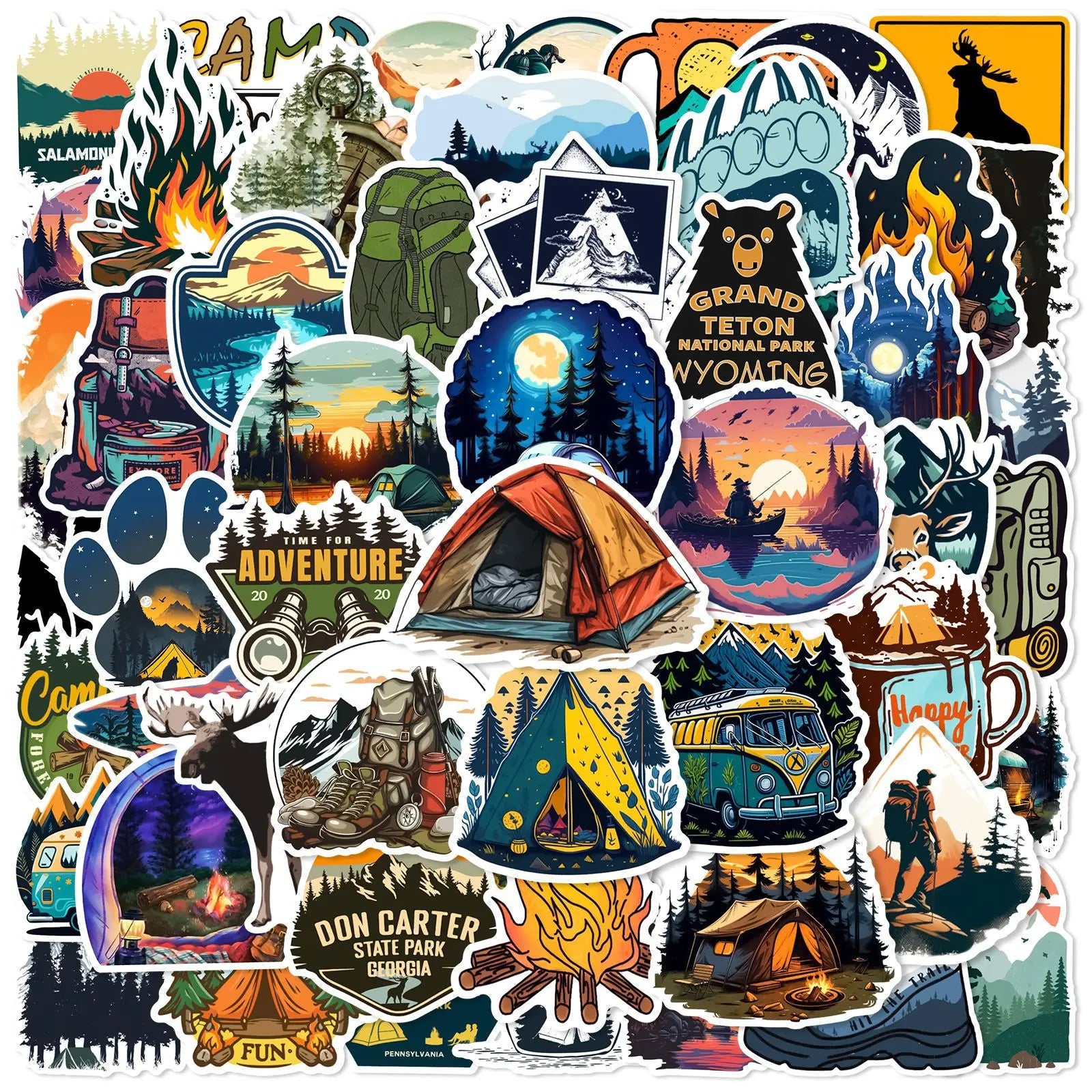 50/100pcs Forest Camping Hiking Outdoor Stickers Travel Scenery Decals Suitcase Luggage Bike Car Waterproof Graffiti Sticker
