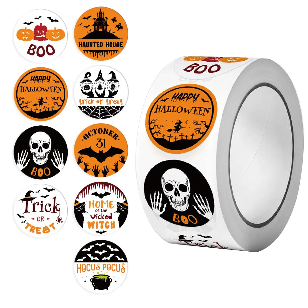 500Pcs/Roll Halloween Themed Gift Sealing Stickers 2.5cm/1.0in DlY Holiday Decoration Trick or Treat Labels Perfect For Adorning