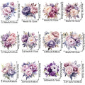 12 Pack Purple Flower Theme Iron-On Transfer Stickers, Design Decals Heat Press Decals, Vinyl Heat Transfer Patches
