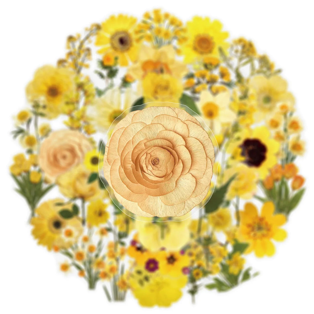 50/100PCS Transparent PET Yellow Flower Stickers Notebook Luggage Phone Waterproof Stickers