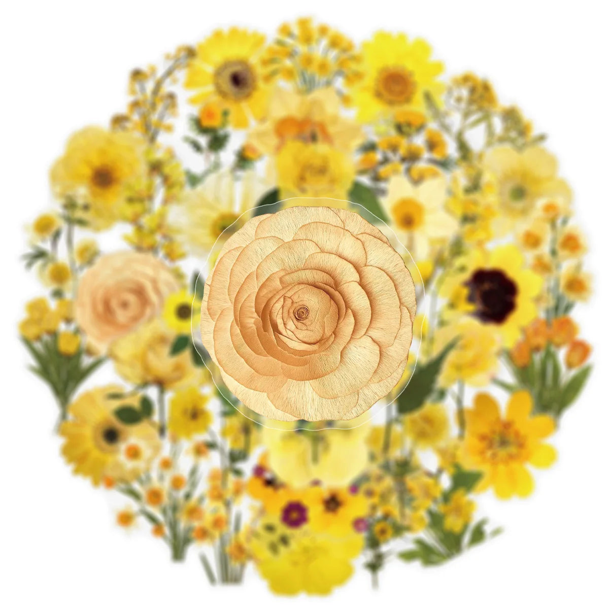 50/100PCS Transparent PET Yellow Flower Stickers Notebook Luggage Phone Waterproof Stickers