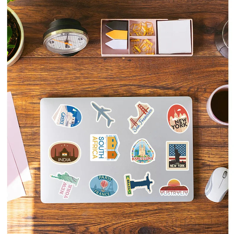100Pcs World Famous Travel Landmark Doodle Stickers, Stationery Notebook Phone Guitar Fridge Luggage Waterproof Decals Stickers