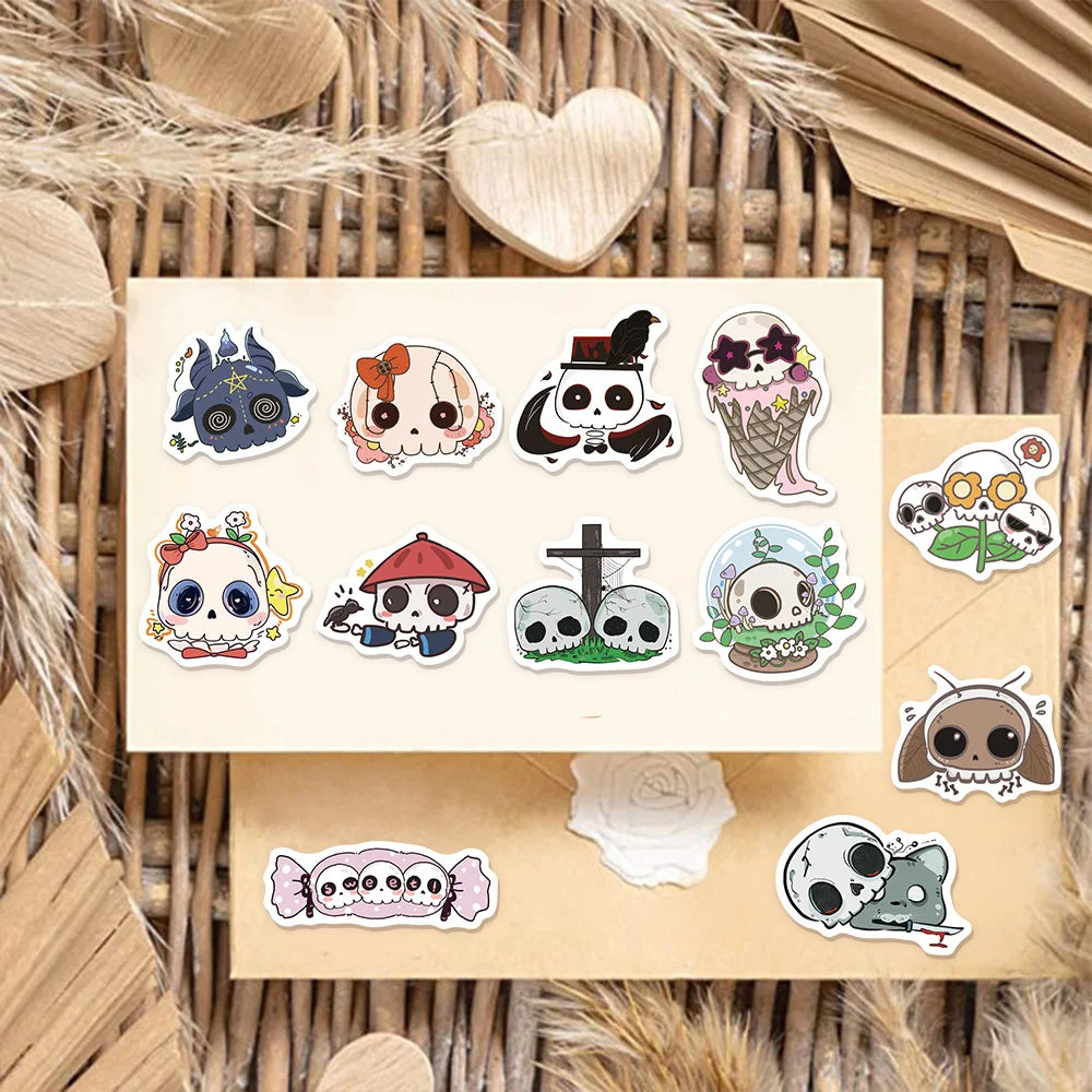 60PCS Halloween Funny Skull Sticker Manual Computer Scrapbook Refrigerator Guitar DIY Creative Aesthetic Toy Sticker