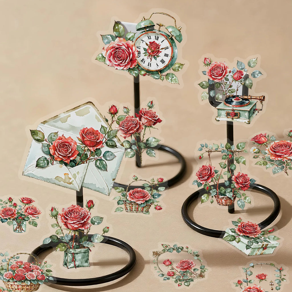 56PCS Rose Transparent PET Stickers High Beauty and Exquisite Rose DIY Laptop Stationary Stickers