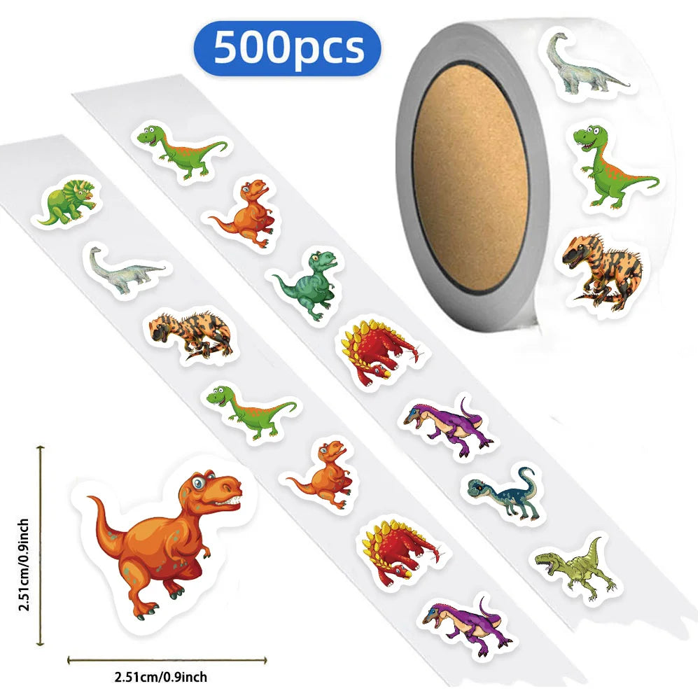 500PCS Cartoon Fun Dinosaur Learning Reward Stickers 10 pieces 2.5cm/1.0-inch Dinosaur Learning Reward Set Party Gift Stamps