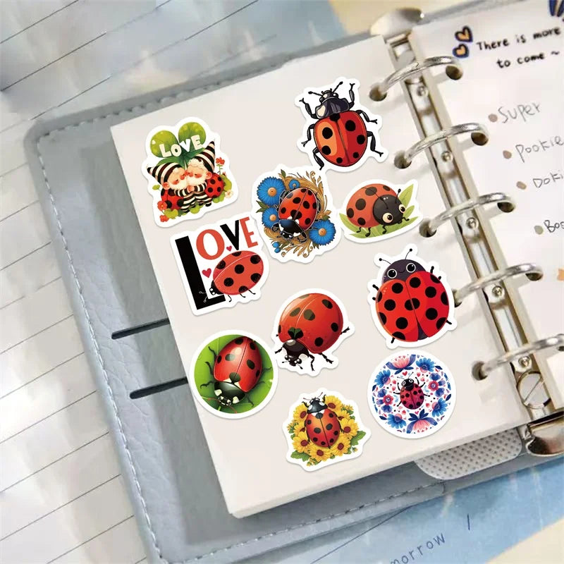 500PCS Kawaii Red Bug Sticky Paper Sticker Labels Thank You Sticker Sealing DIY Decoration Scrapbooking Supplies for Kids