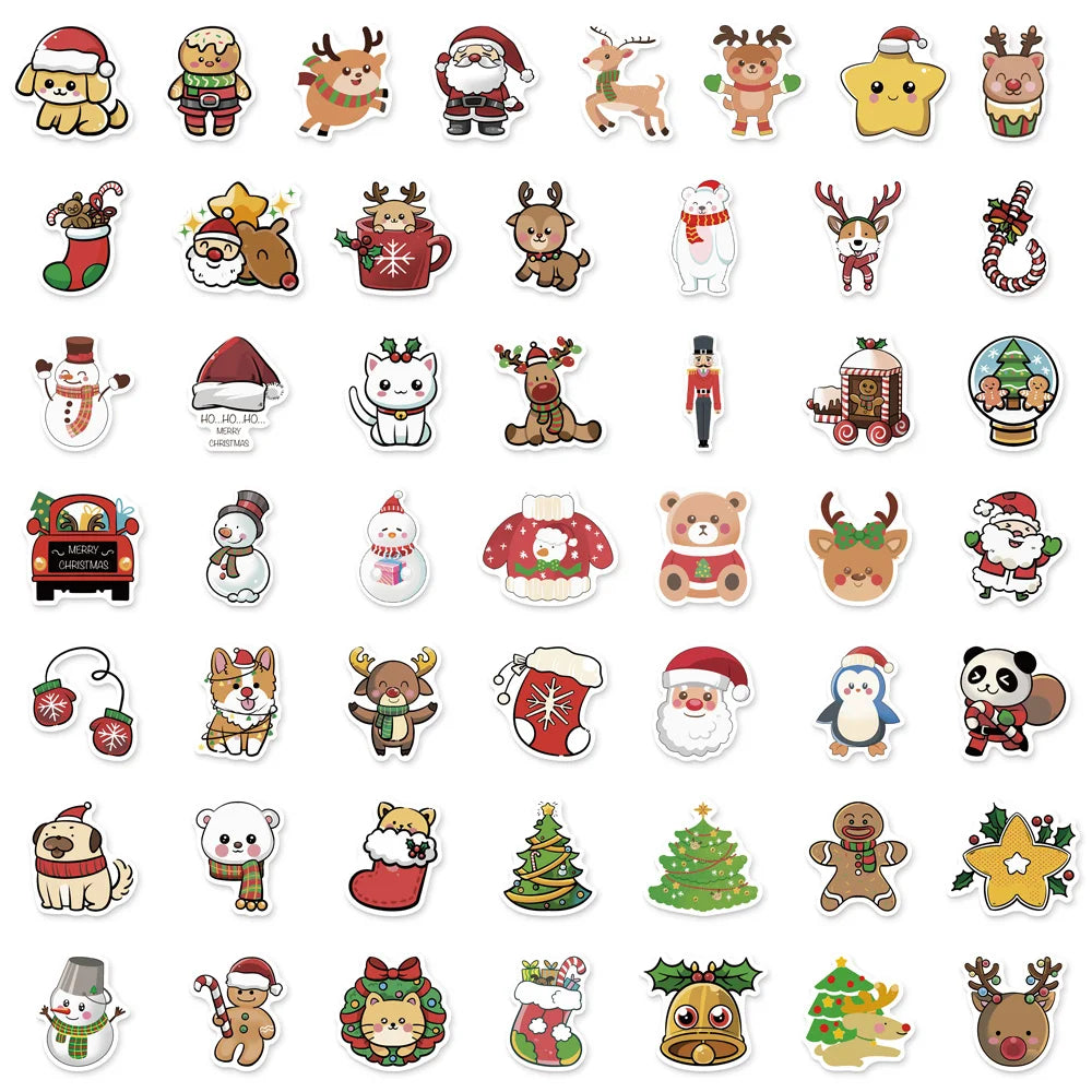 50PCS Cartoon Christmas Festival Gift Santa Claus Sticker Pack DIY Brochure Decoration Tablet Computer Toy Stickers