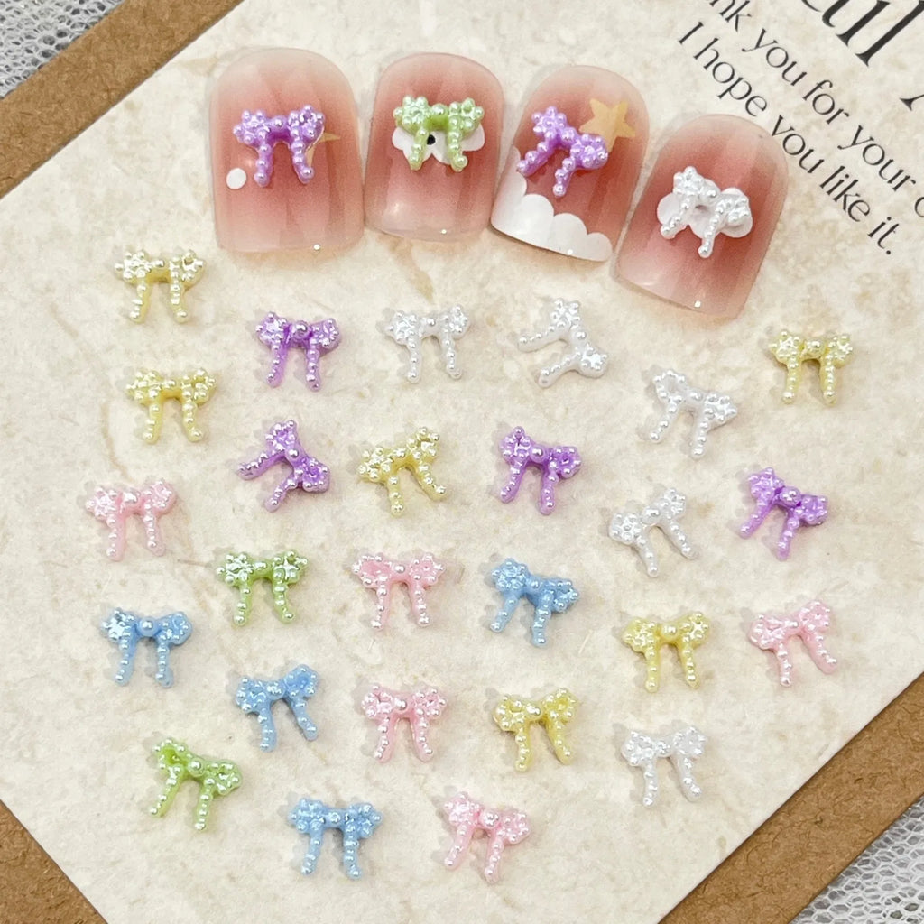 10pc Cute 3D Resin Pearl Bow Nail Art Charms Macaron Imitation Japanese Preal Bowknot Ribbon Nail Decorations DIY Nail Accessory
