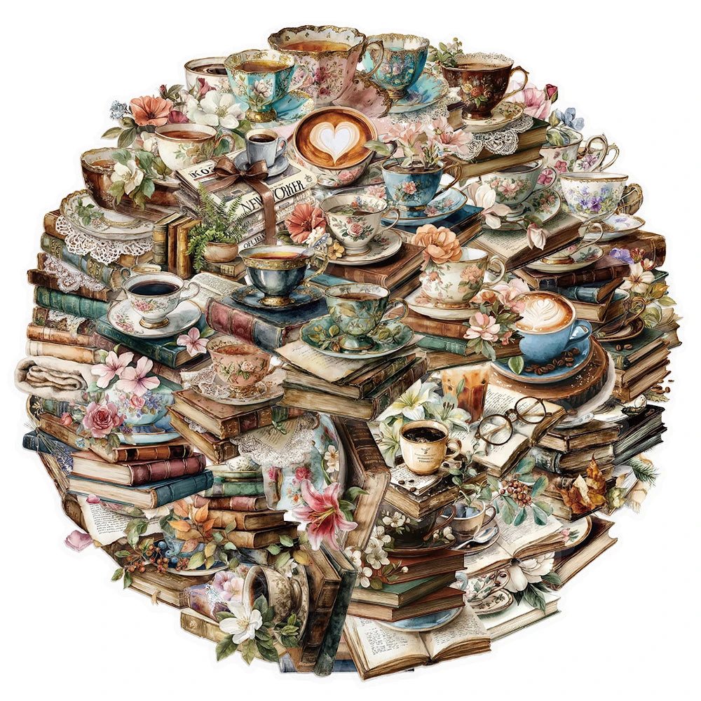 50PCS Creative Books and Coffee Stickers DIY Phone Cases Laptop Refrigerator Stickers Desktop Stickers Waterproof Toy Stickers