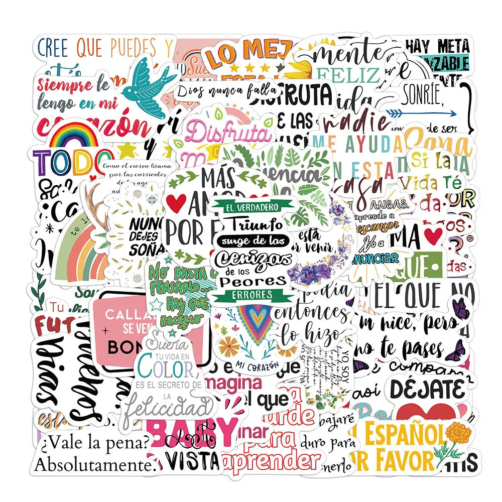 55/110PCS Creative Inspirational Spanish Handbooks DIY Phone Cases Notebook Water Cups Refrigerator Desktop Waterproof Stickers
