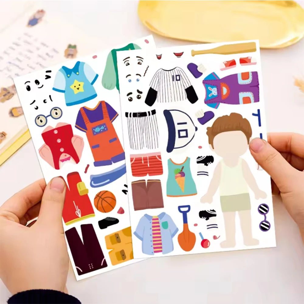 8PCS Children's Dress up Puzzle Stickers Cute Cartoon Creative Fun Puzzle Account Materials Tablet Waterproof Stickers