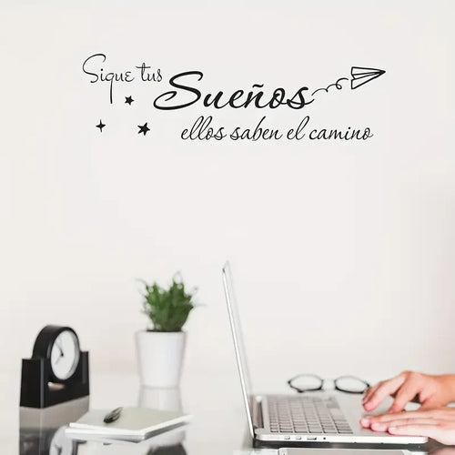 1pc Spanish "Sigue tus sueños" Inspirational Quote Wall Decal - European Style Vinyl Peel & Stick Removable Wall Art with Stars
