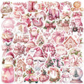 10/30/50PCS Cute Pink Christmas PVC Sticky Sticker Aesthetic DIY Decoration Scrapbooking Children's School Supplies