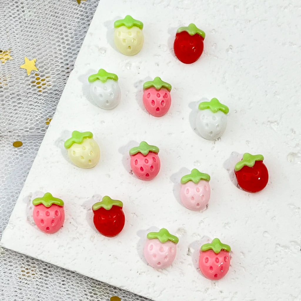 20pcs Sweet Strawberry Nail Art Accessories 3D Flatback Cartoon Resin Nail Charms For DIY Autumn Nail Art Decorations Supplies