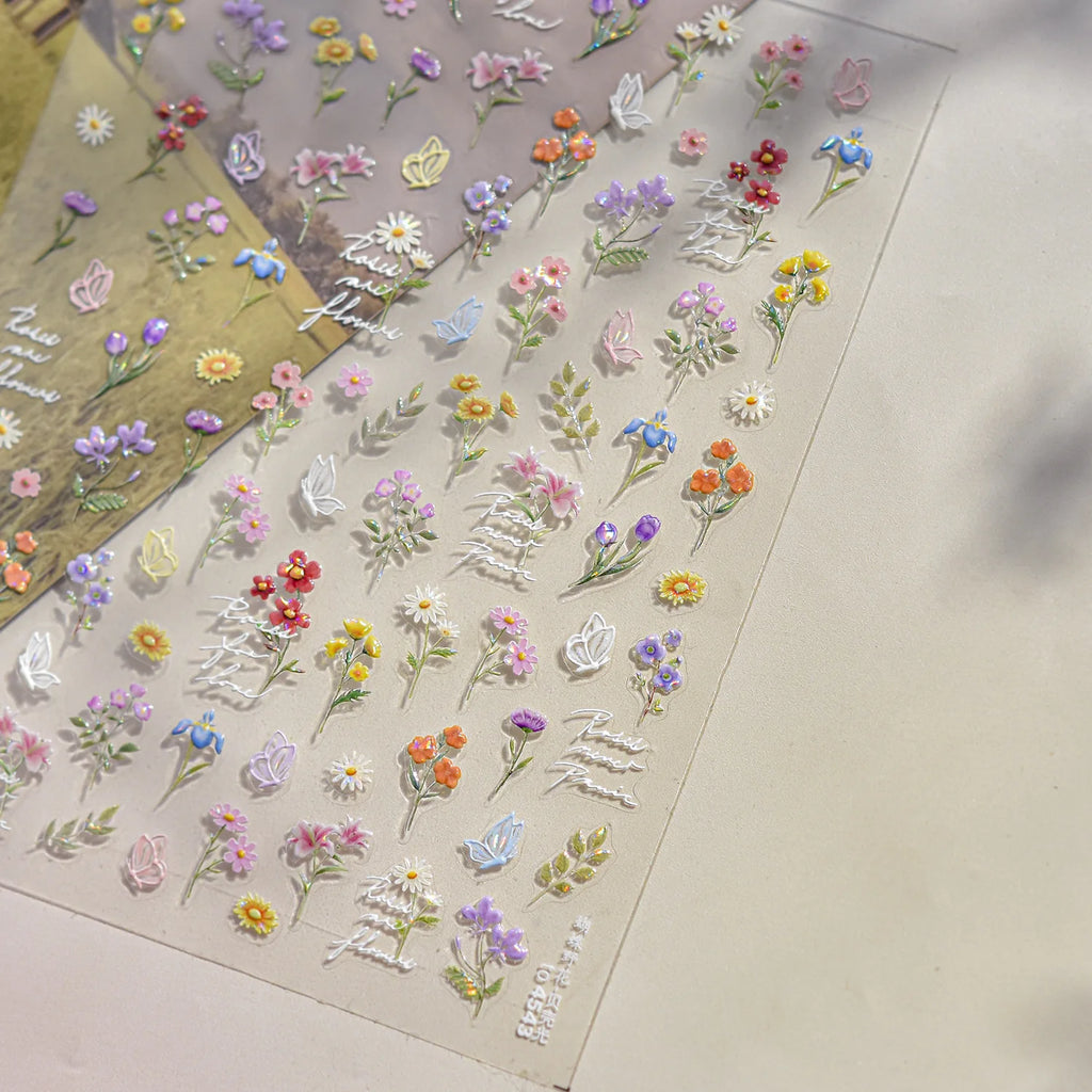 Hot Stamping Nail Stickers Exquisite Retro Watercolor Flower Nail Art 3D Decorations Stickers DIY Back Adhesive Manicure Decals